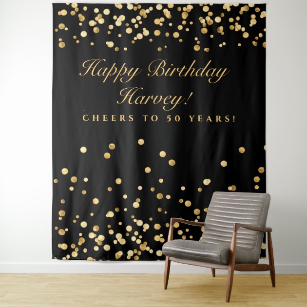 YEELE Happy 50th Birthday Backdrop 12x8ft Black and Gold Balloon Glitter Dots Photography Background Fifty Years Old Mother Man Woman 50 Birthday Photos Celebration Photobooth Prop Digital Wallpaper 